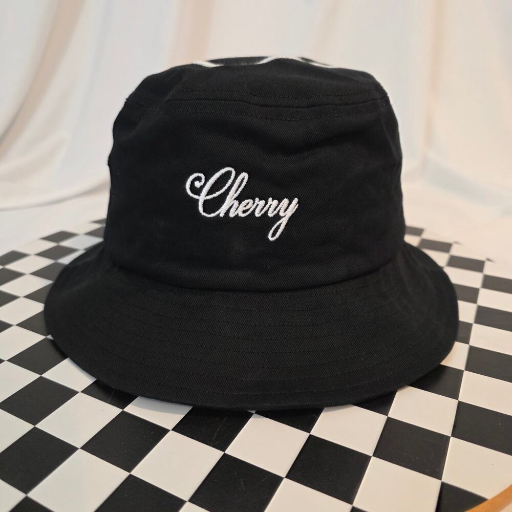 Cherry Los Angeles Script Embroidered Black Cotton Twill Bucket Hat S/M